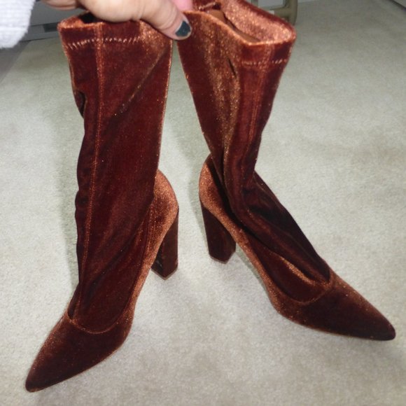 FOREVER 21 brown velvet mid-ankle boots - Picture 1 of 8